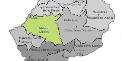 แผนที่ของเลโซโตแสดง districts. kgm